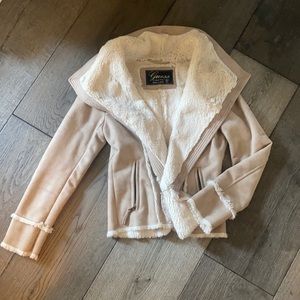 Guess beige faux fur lined jacket